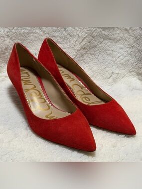 Sam Edelman Red Suede Dori Kitten Heel Pumps Slip On Point Toe Women’s Size 8M